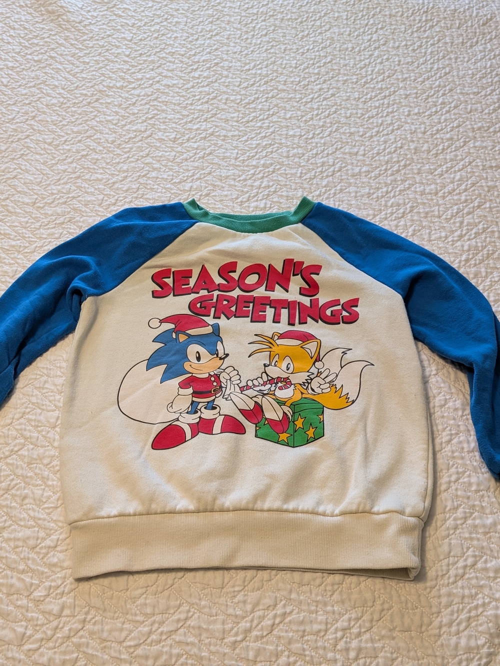 Kids 'Season's Greetings' Sonic & Tails Raglan Sweatshirt - Blue/White